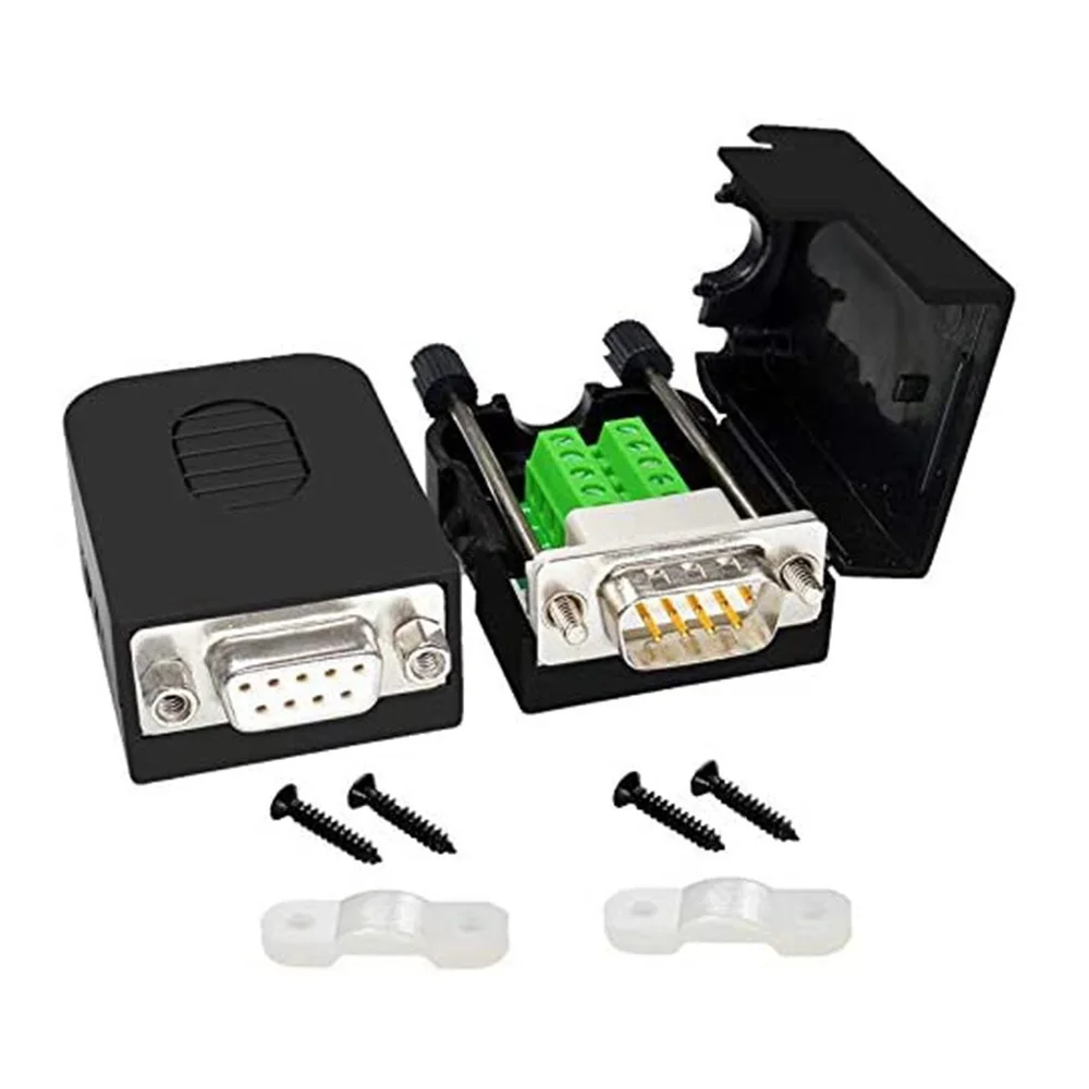 

DB9 Solderless Connector RS232 D-SUB Serial to 9-Pin Port Terminal Male Female Adapter with Case (1Pcs-Male+1Pcs-Female)