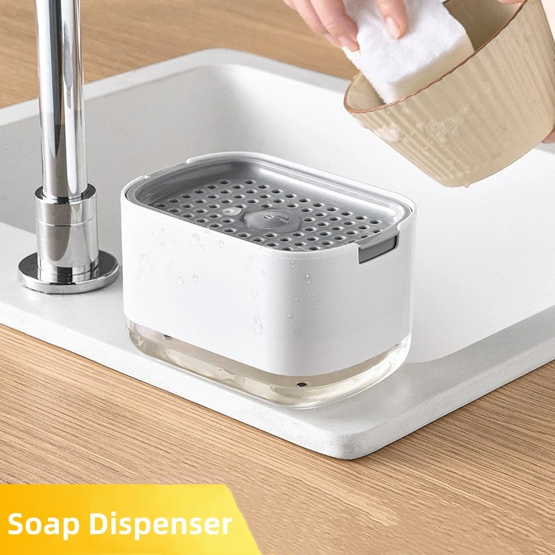 Manual Liquid Soap Dispenser Dish Soap Dispenser with Sponge Holder Press Type Cleaning Liquid Container Kitchen Accessories