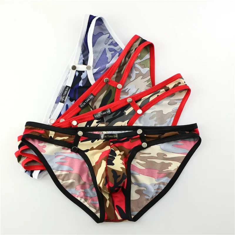 4PCS Sexy Men Briefs Camouflage Printed Bugle Pouch Underwear Slips Calzoncillo Hombre Panties Male Underpants Jockstrap Briefs