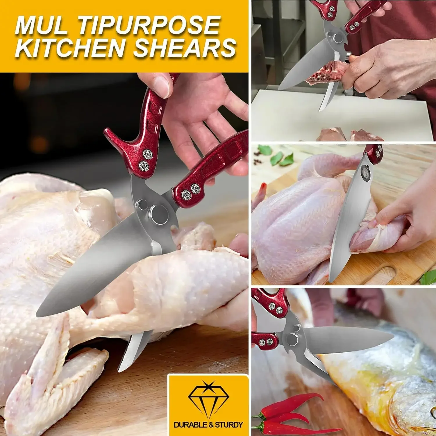 Heavy Duty Poultry Shears Multipurpose Stainless Steel Cooking Kitchen Scissors for Food Chicken Turkey Bone Fish Meat Cutting