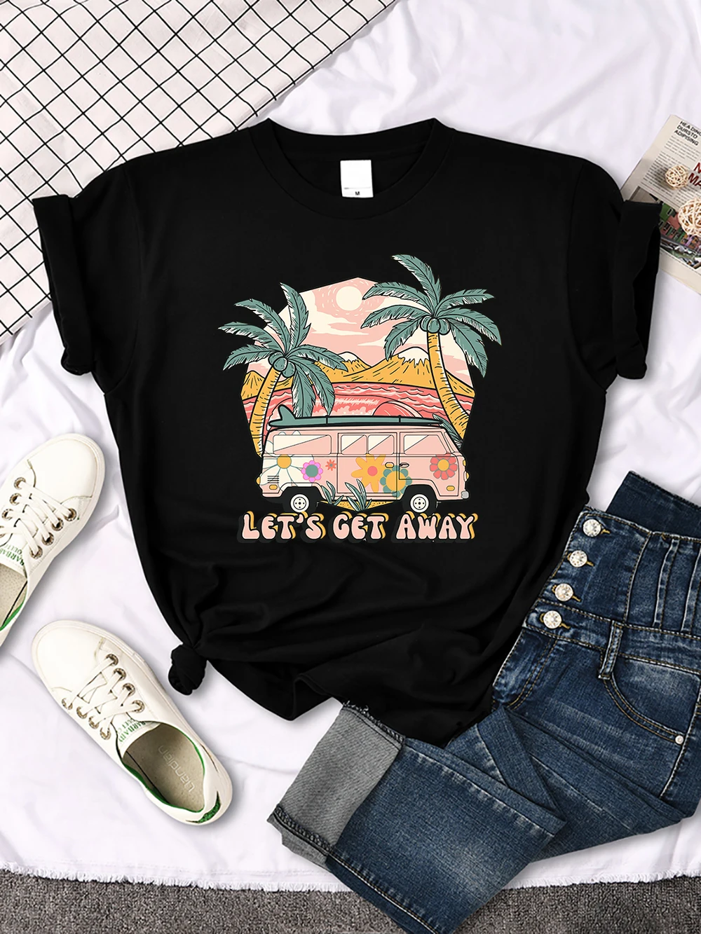 Let's Get Away Vacation Pattern Female T-shirts Fashion Multicolor T Shirt Summer Street Tops Hot Sale Casual Tee Clothing