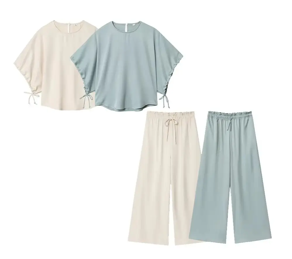 

KONDALA шикарный однотонный женский повседневный костюм, пуловер, рубашка с пышными рукавами + эластичные карманы на талии, длинные брюки, модный элегантный женский комплект 2025 г.