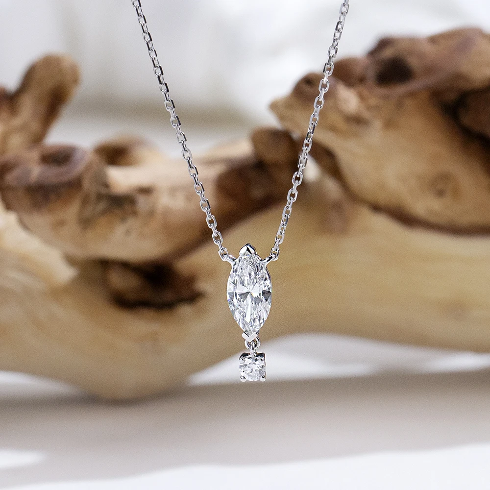 0.9CT Marquise Shape Real Lab Grown Diamond Necklace With IGI Certificate 9K Gold Pendant For Women Girls In Stock MSN-978