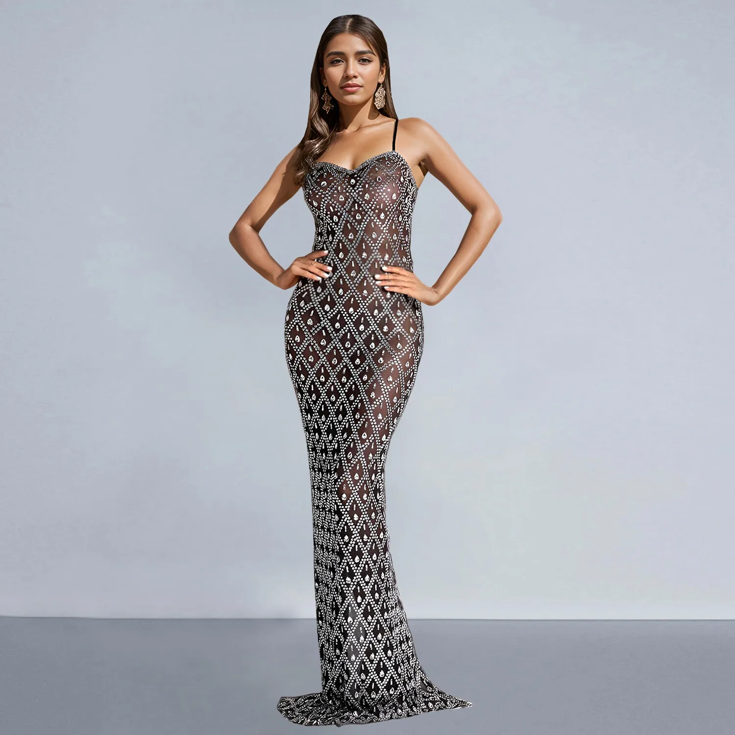 

Сексуальное сетчатое платье-слинг, прозрачное, облегающее, без бретелек, для вечеринок KTV, модное элегантное вечернее платье для женщин.