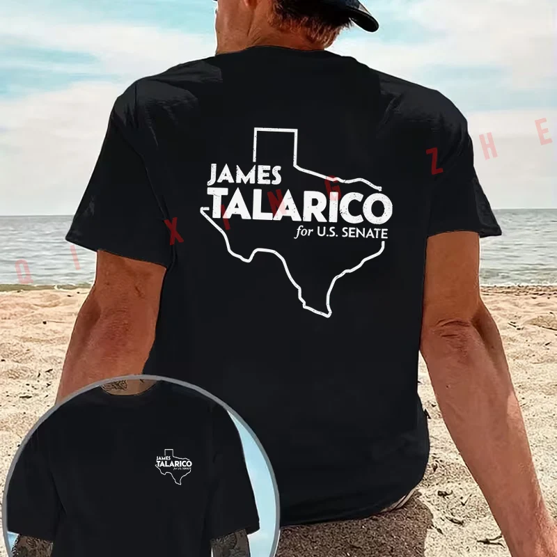 T-shirt de moto en coton imprimé recto-verso pour homme, motif carte de l'État du Texas, campagne sénatoriale américaine, par JAMES TALARICO