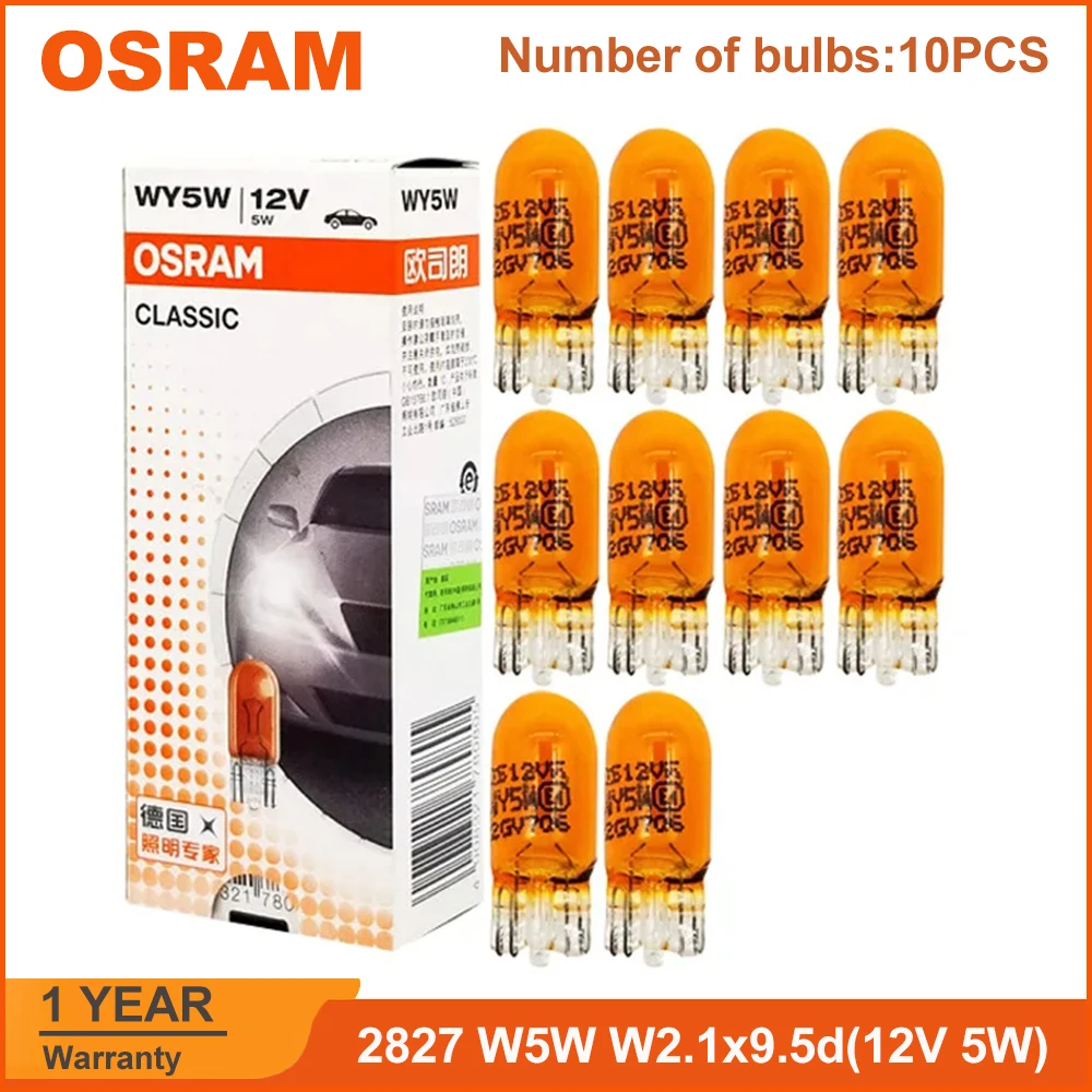 OSRAM Original T10 W5W 2827 W2.1x9.5d Amber Standard Interior Light Reverse Lamp 12V 5W  Yellow Halogen Turn Signal Bulb (10PCS)