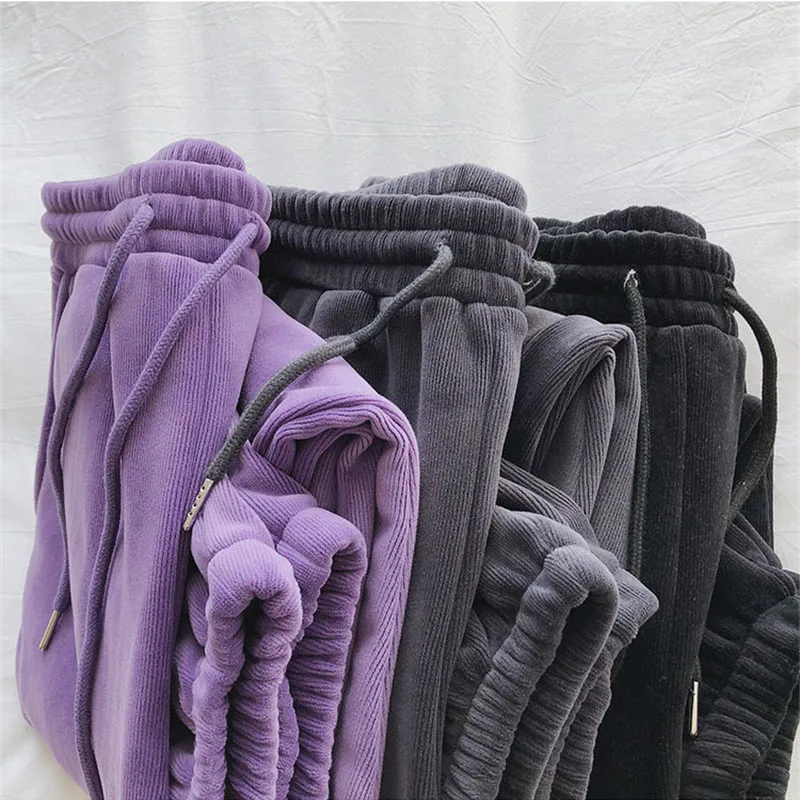 Women's Thicken Sweatpants Autumn Winter Elastic Waist Bundle Foot Straight Trousers Fleece Warm Loose Casual Pants Harem Pants