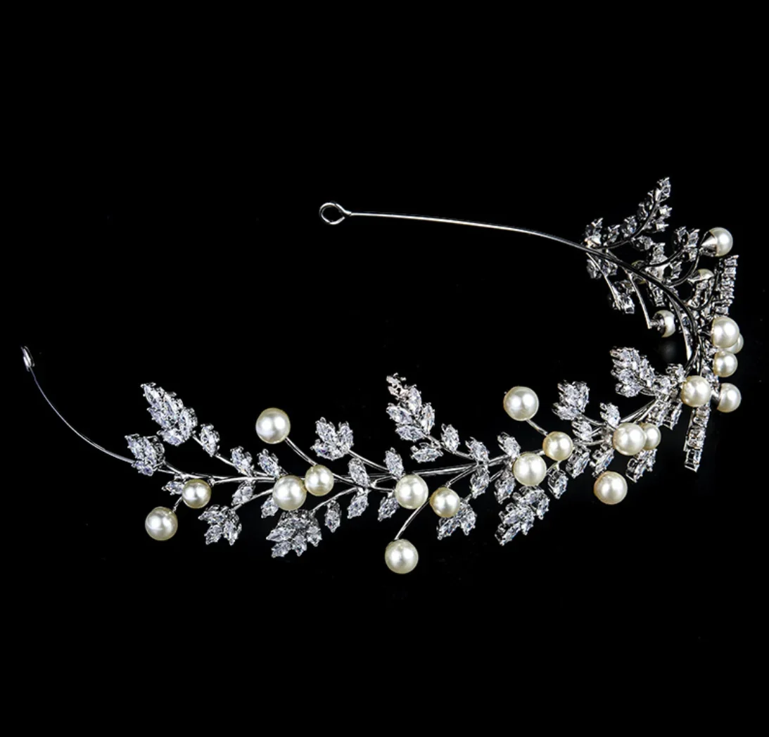 

Luxury Bridal Headband Wedding Headdress Cubic Zirconia Pearl Bridal Tiara Crown For Women Diadem Party Hair Jewelry Headpiece