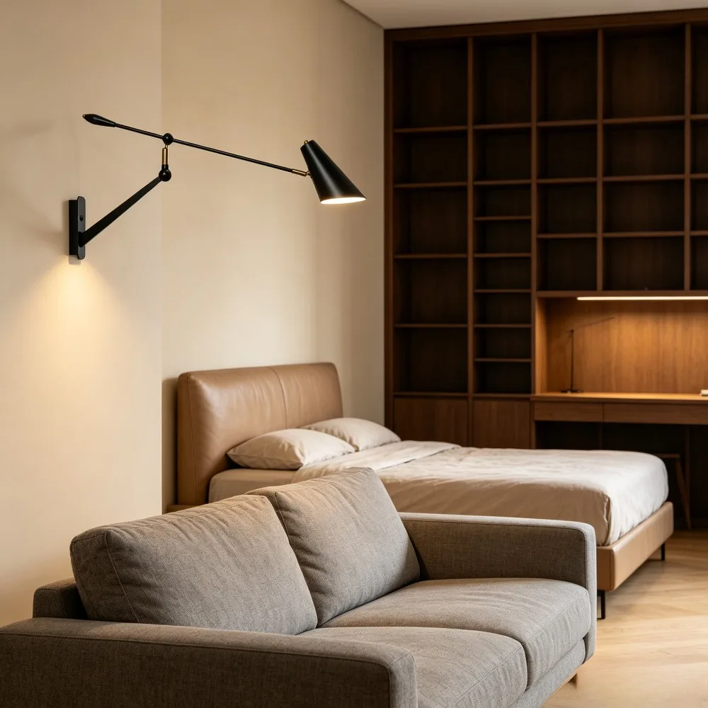 American Industrial Swing Arm Black/white Decorative Wall Lamps Long Pole Rotatable Wall Sconces Living Room Bedroom Restaurant