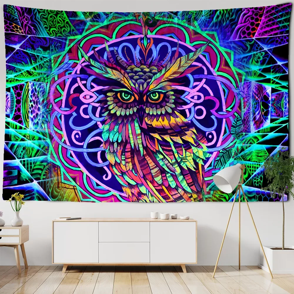 

Psychedelic Owl Tapestry Wall Hanging Bohemian Hippie Art Science Fiction TAPIZ Witchcraft Room Home Decor