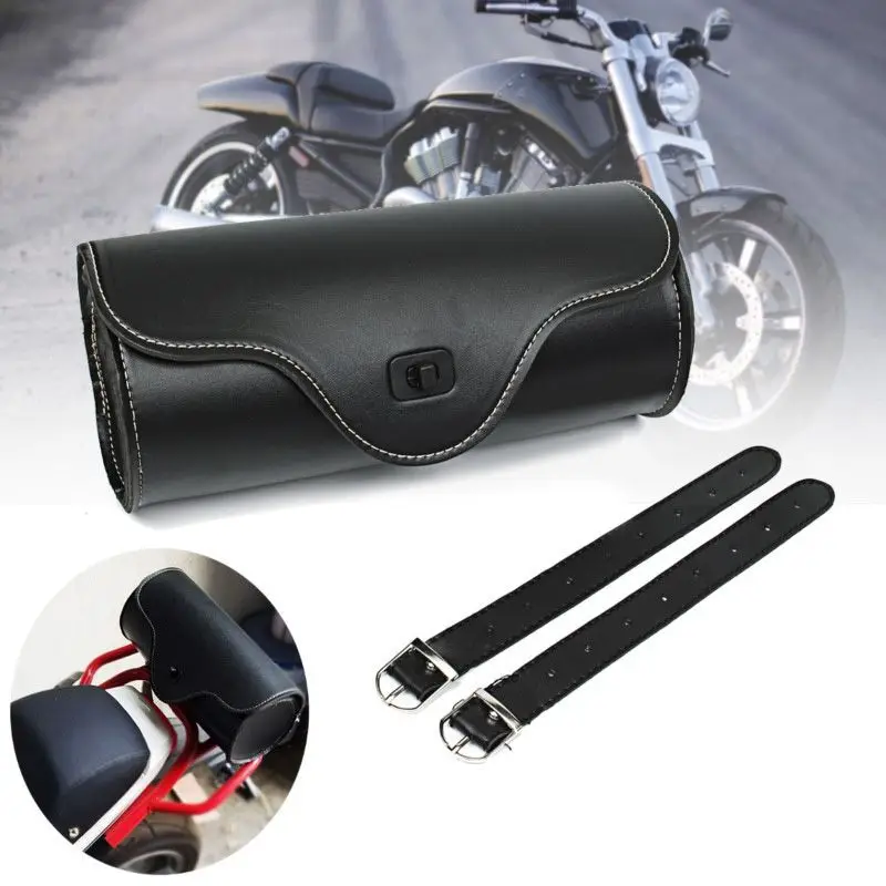 

Retro Black PU Leather Motorcycle Luggage Front Side Saddle Bags Rider Motorbike Tool Bags Luggage Universal For Harley Honda