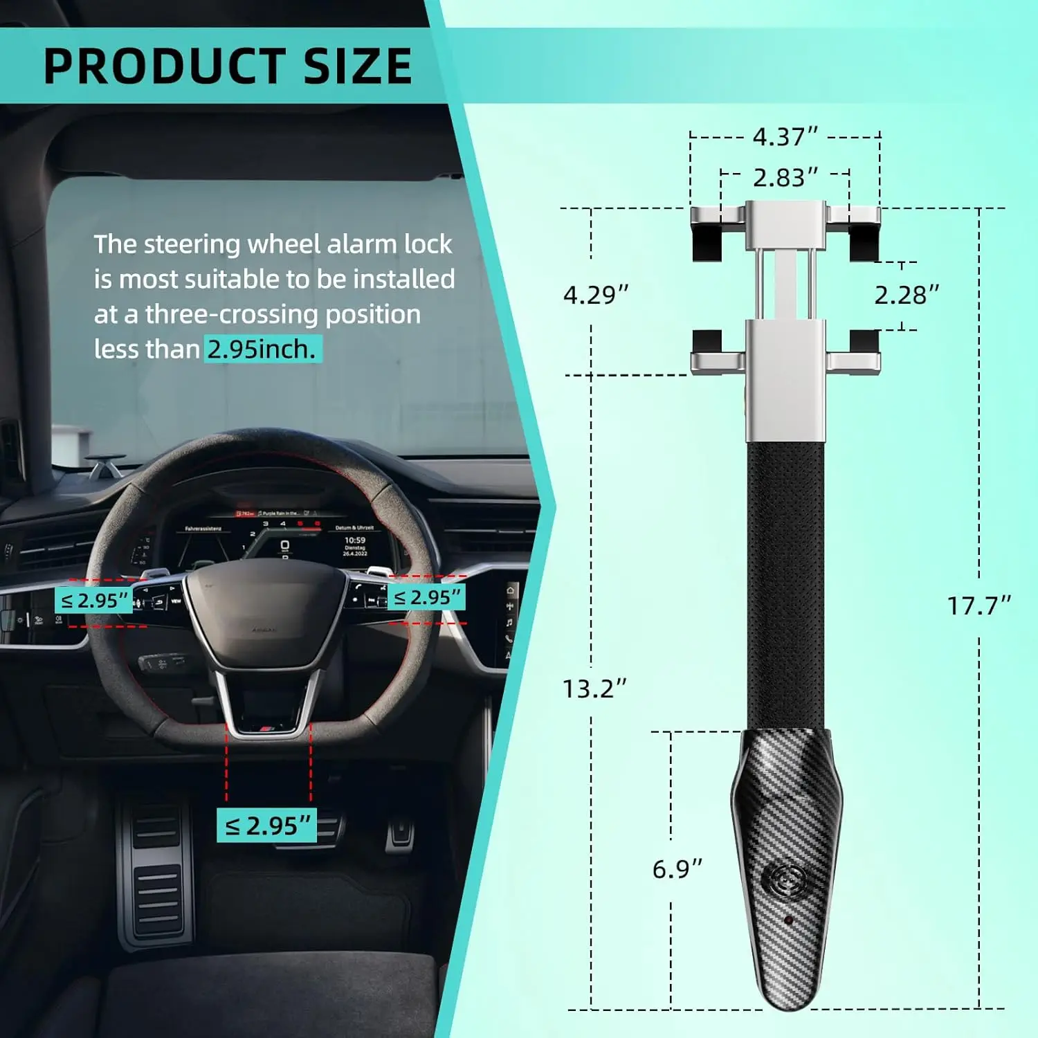 قفل عجلة قيادة مضاد للسرقة مع منبه، قفل أمان للسيارة مناسب عالميًا، فولاذ مقاوم للصدأ عالي التحمل، مفتاحين، أسود #6
