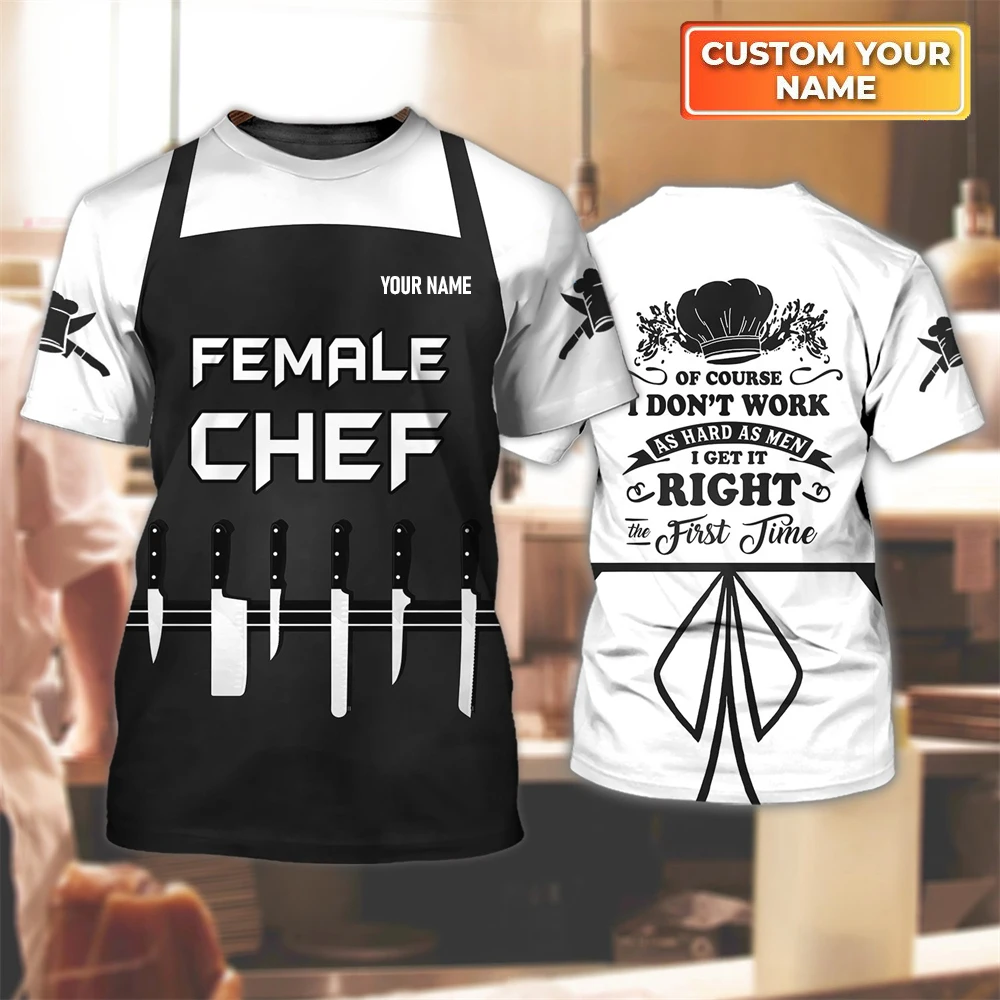 Kitchen Cooker Personalized Name Workwear T-shirts Summer Casual Chef Workwear Tees Loose Oversized Unisex Short Sleeve Pullover