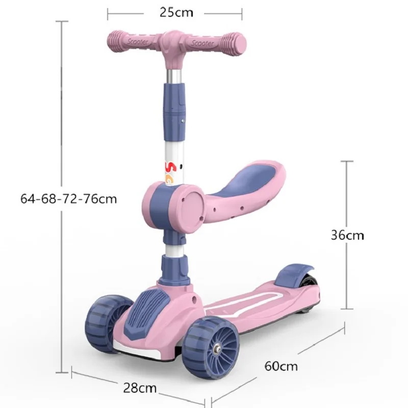 Children\'s Kick Scooter Folding Skateboard Kids Adjustable Height Flashing Light 3 Wheels Foot Scooters Boy Girl Gifts Scooter