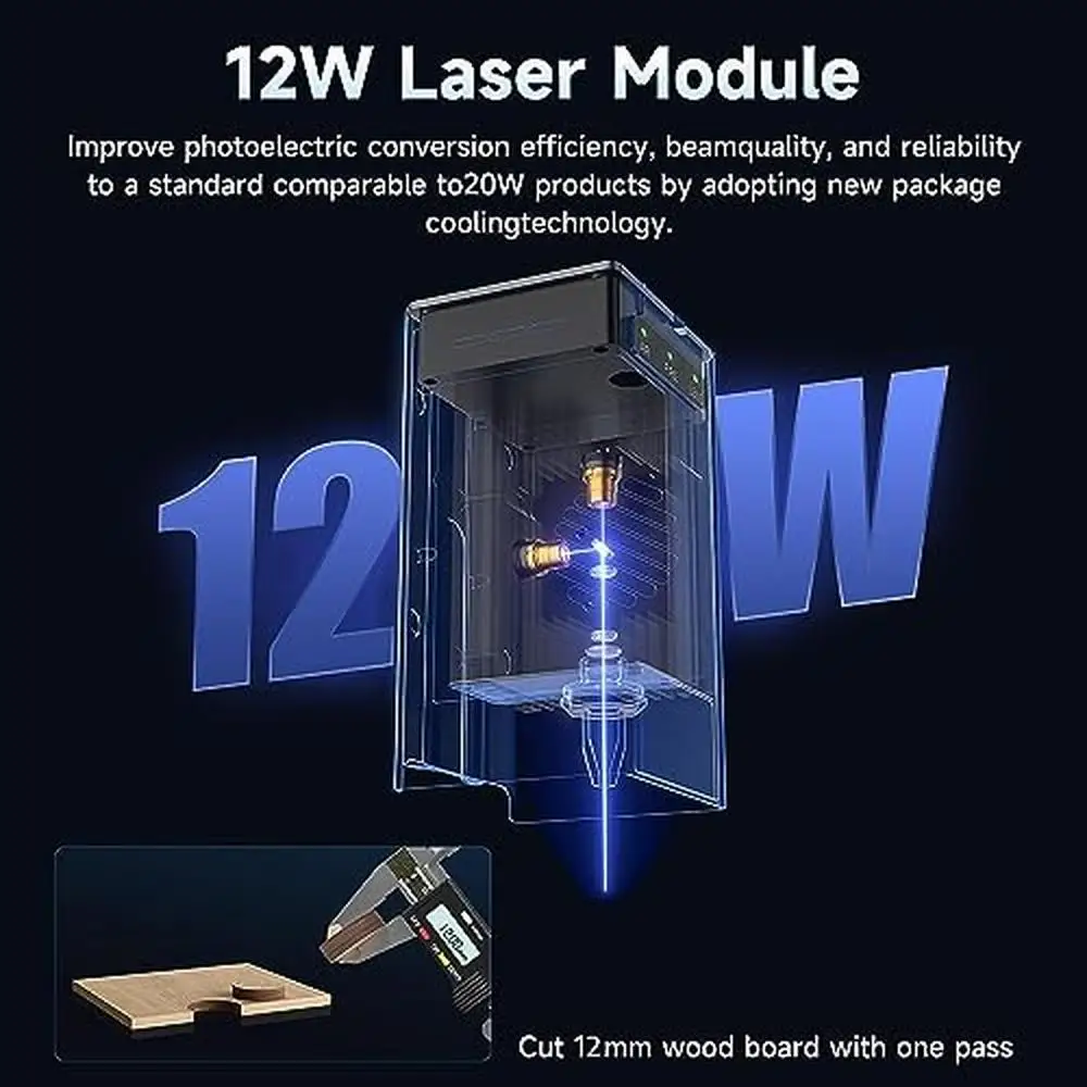 12W Laser Engraving Machine with Integrated Air Assist High Accuracy CNC Cutter Metal/Ceramics/Glass DIY Laser Engraver Kit