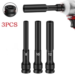 3PCS 1/2 8/10/12mm Drive Socket Head Impact Wrench Hex Adapter Spanner Converter Deepening Air Sleeve Sockets