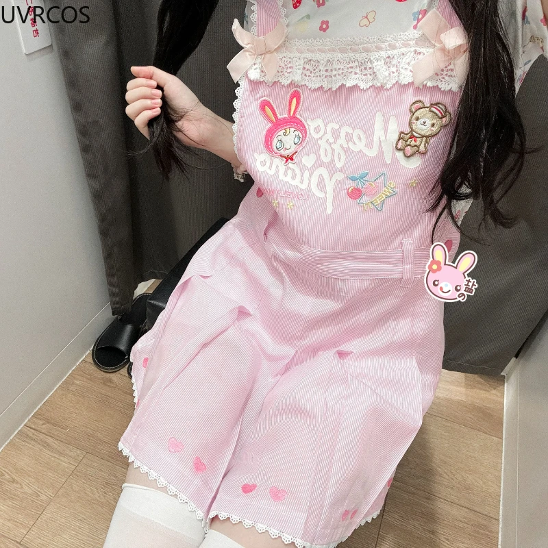 Kawaii Lolita Style Cartoon Print Princess Dress Women Sweet Bunny Bear Embroidery Strap Dresses Harajuku Y2k Party Mini Dresses