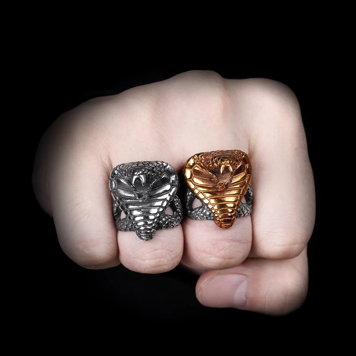 Stainless Steel Men Rings Cobra Snake Animal Punk Rock Personality for Biker Male Boyfriend Jewelry Creativity Gift Wholesale