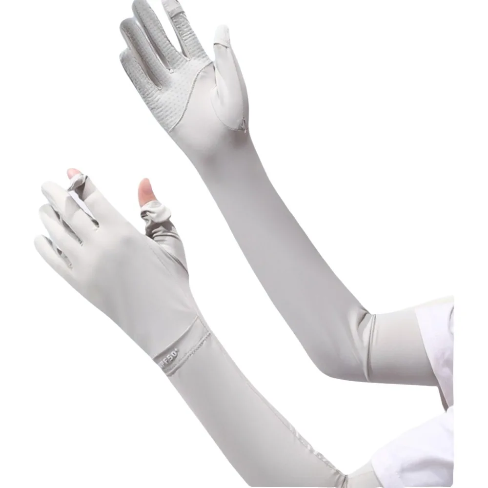 

Дышащие однотонные длинные рукава-перчатки с защитой от солнца, нескользящие, быстросохнущие, охлаждающие, из ледяного шелка, для рыбалки