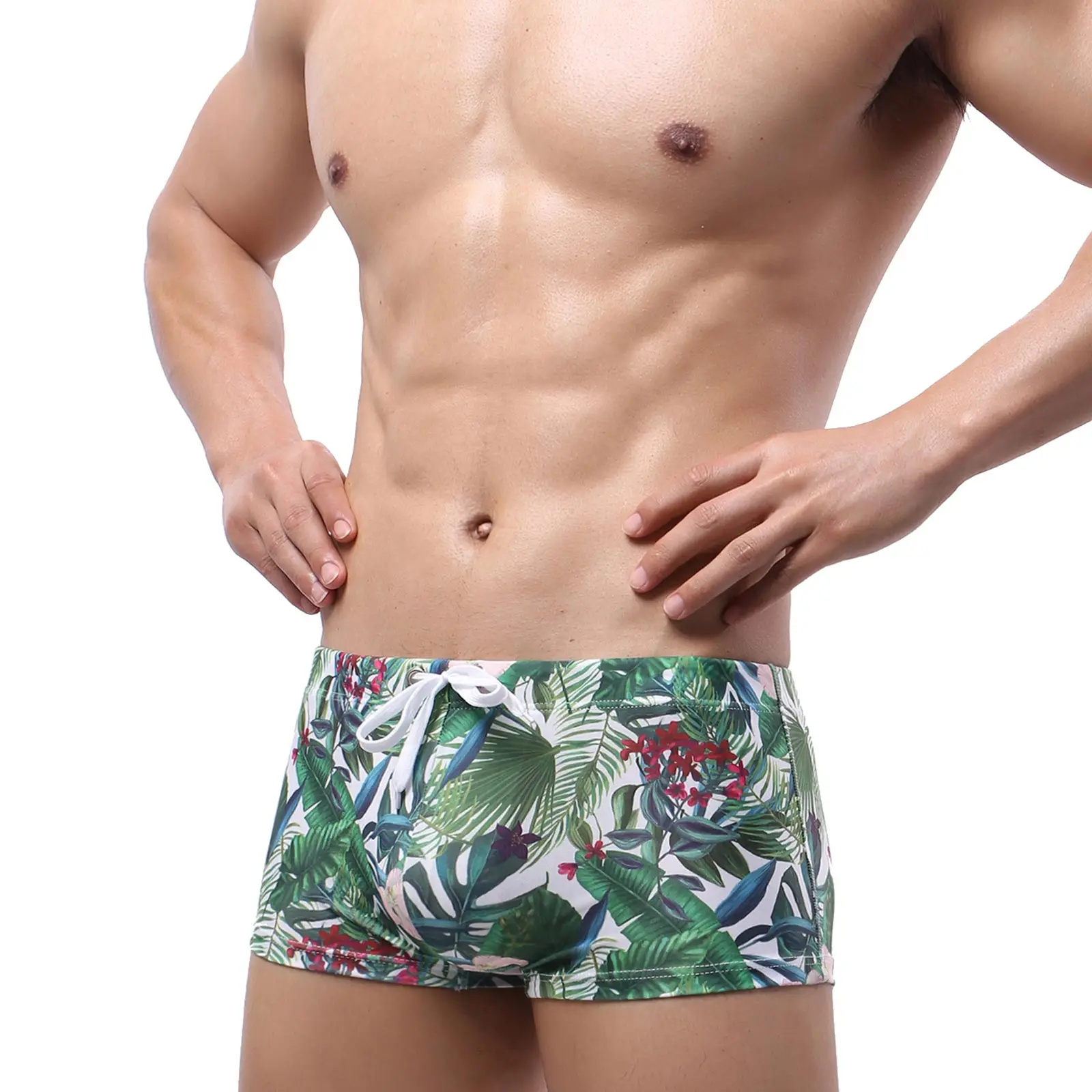 Men\'s Drawstring Swimwear Printing Style Sexy Quick Dry Summer Swimming Trunks Beachwear Bathing Shorts