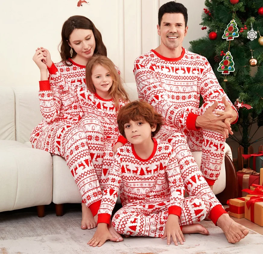 Christmas Family Pajamas 2025 Xmas Matching Outfits Deer Adult Kid Pjs Set Baby Jumpsuit Family Matching Pyjamas