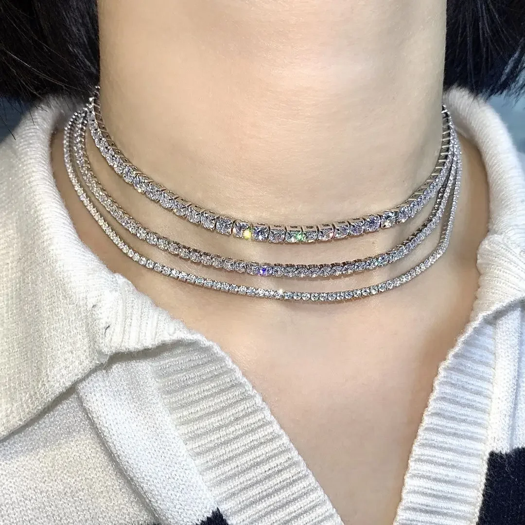 Imagem -04 - Corrente em Rede Europeia e Americana para Mulheres Colar Extensão Hip Hop Diamante Linha Única Jóias de Casamento 925 Sterling Silver