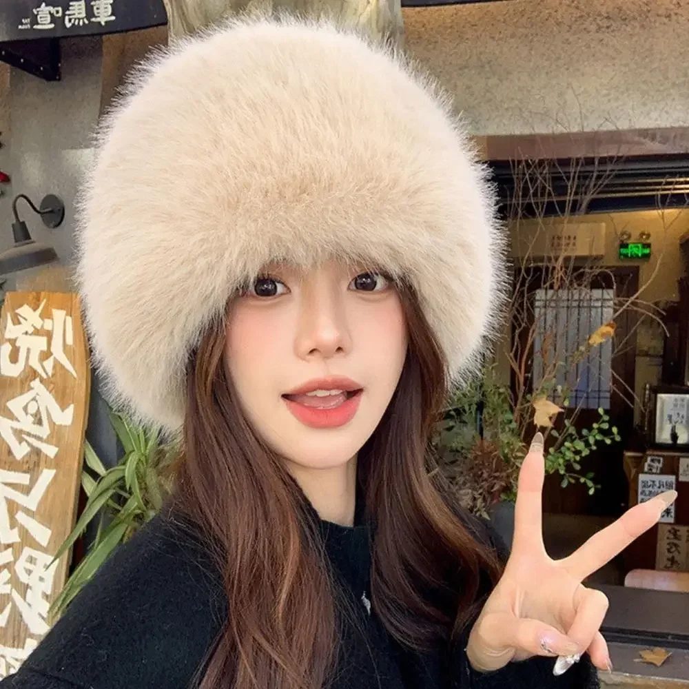 

Hot Sale Fur Hat Women Warm Snow Ski Cap Female Faux Fox Fur Thick Warm Winter Hat Lady Windproof Russian Hat Ear Warmer Bonnet