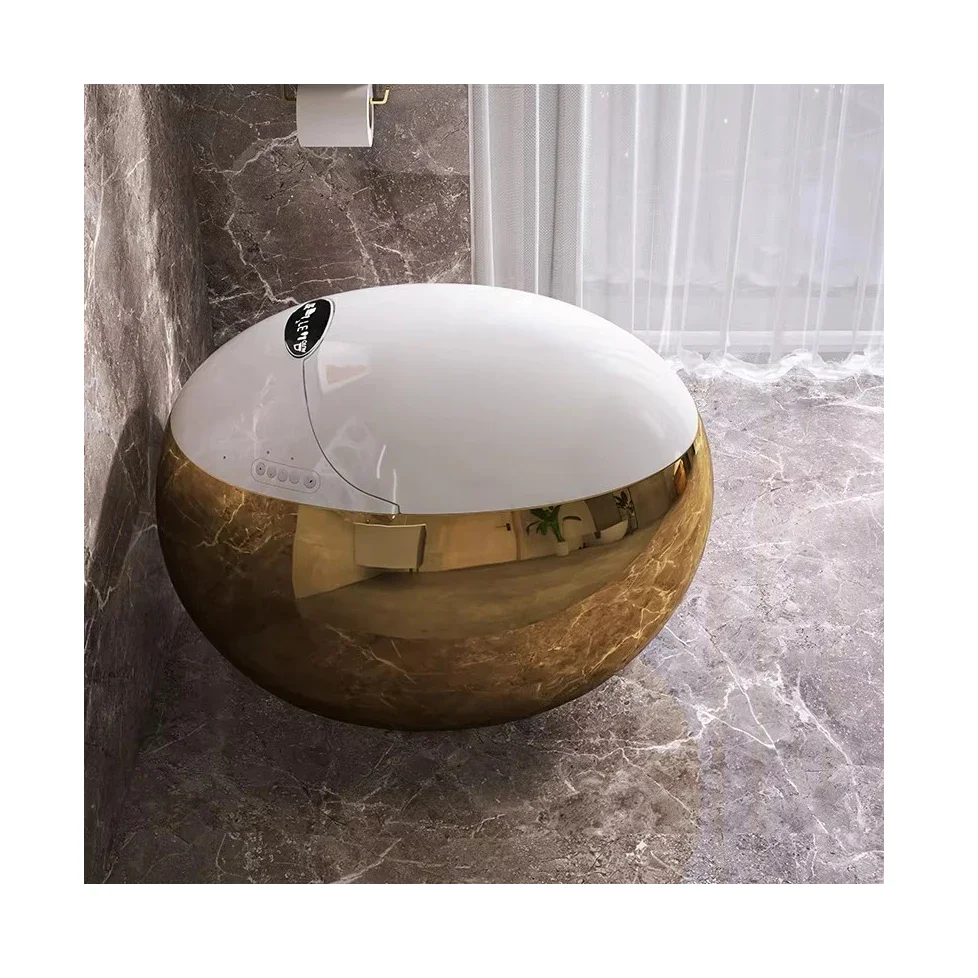 

Original brand new！Gold color luxury new arrival egg shape wc sanitary ware intelligent toilet bowl bathroom one piece automatic