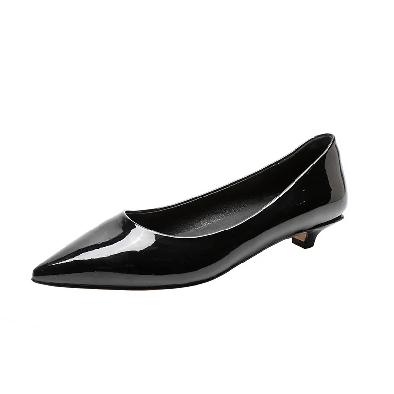 

Spring and Summer New Commuter Style Pointed Mid Low Heel Single Shoes for Women with Thin Heels and Lacquer Leather Work Shoes