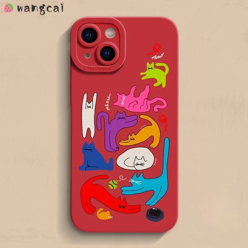 Cute Colorful Cartoon Cat Phone Case For Samsung Galaxy M55 M54 M53 M40S M35 M34 M33 M32 M23 M22 F52 F23 F22 Cover