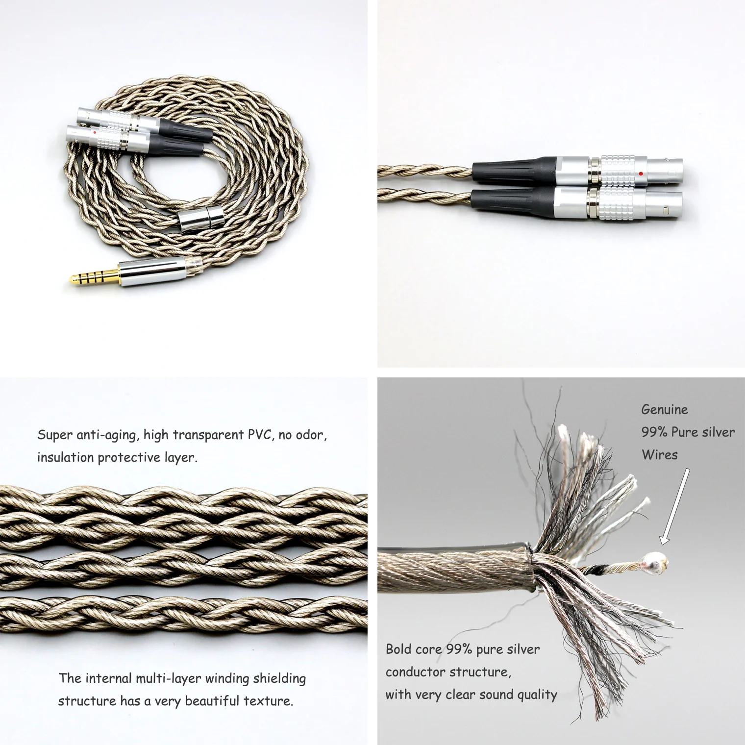 

For Focal Utopia Fidelity Circumaural Headphone 99% Pure Silver + Graphene Silver Plated Shield Earphone Cable LN007951