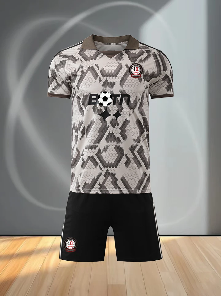 Men Soccer Jersey Set Quick Dry Short Sleeve Football Uniform Snake Print Sport Shirt Shorts Suit Breathable Cooling Training Fo