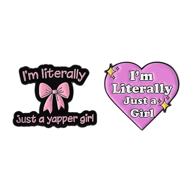 Cute Pins Girl Pink Love Fun English Letter Short Sentence Series Metal Paint Badge Pins for Backpacks Brooches for Women Luxury
