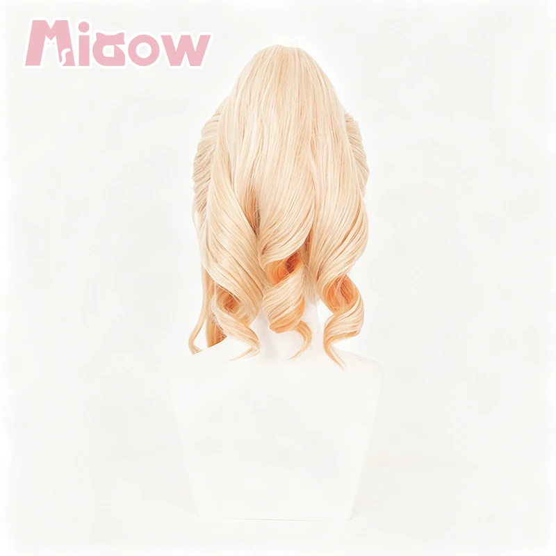 Game Genshin Yoimiya Resplendent Feast Cosplay Wig, Blonde‑orange Gradient High Ponytail Heat‑resistant Synthetic Wig for Party