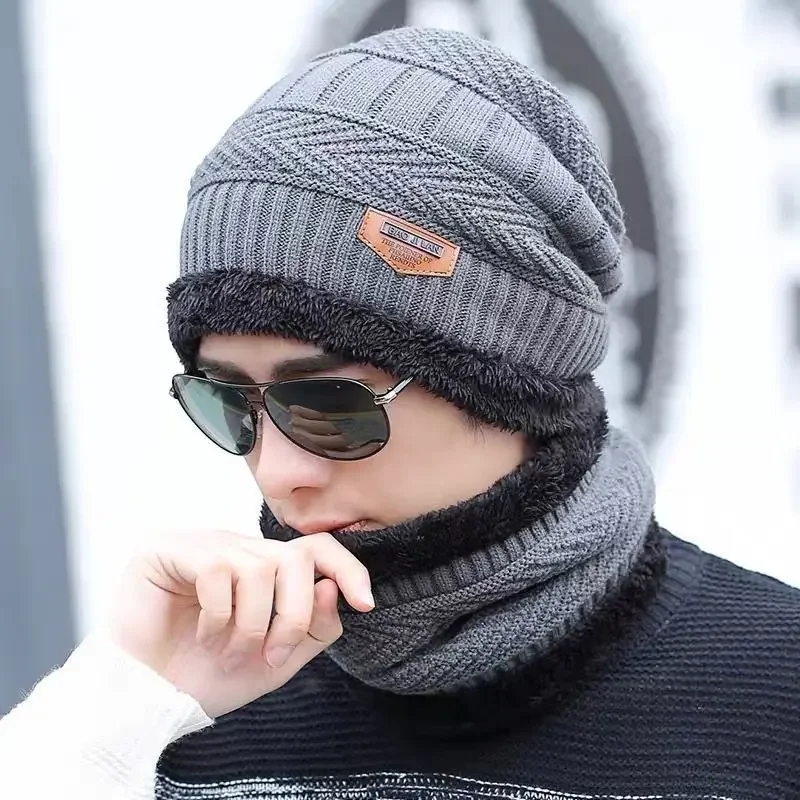 Winter Fleece Scarf Hats Thicken Plush Warm Beanies Wool Knit Caps Men Women Outdoor Cycling Ski Cold Protection Neck Mask Hat