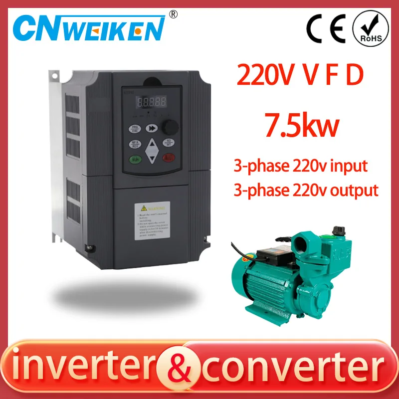 220V 0.75KW-7.5KW 3-Phase input and Output Frequency Converter Inverter Variable Frequency Drive VFD Motor Speed Control