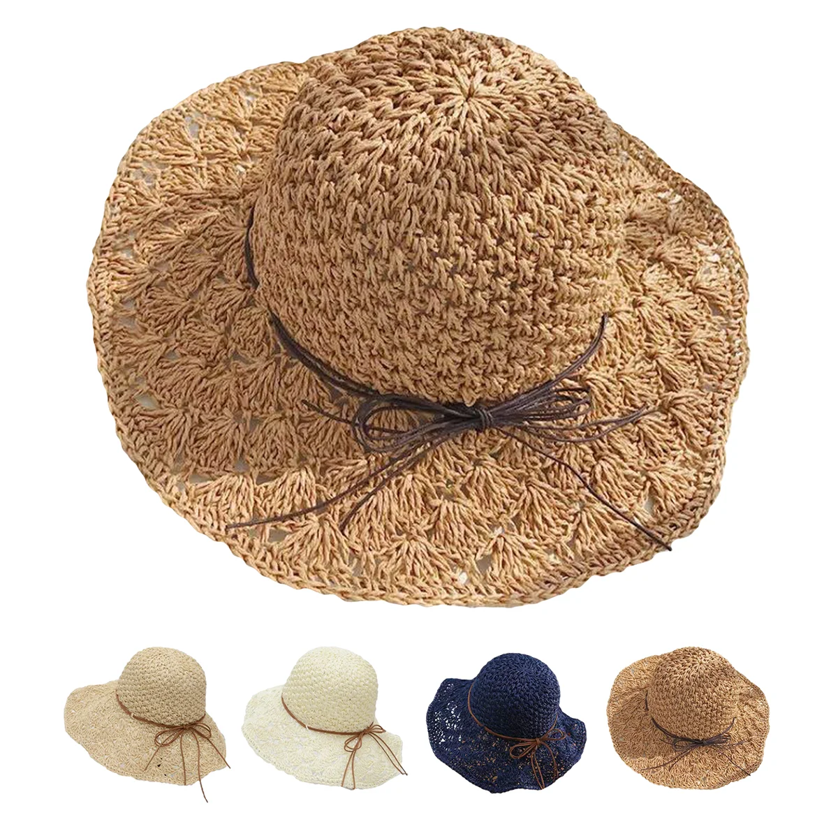 Ręcznie robiony słomkowy kapelusz dla kobiet moda letnia Bowknot składany krem ​​do opalania Panama Lady szerokie rondo zewnętrzna czapka przeciwsłoneczna UV czapka plażowa — zdjęcie 2