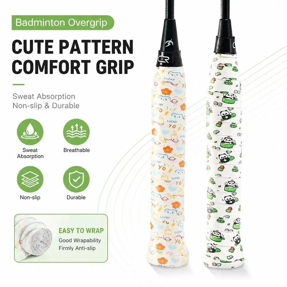 1.2M Badminton Handle Wrap Tape Cartoon PU Tennis Racket Grip Tape Sweat-Absorbent Anti-slip Racket Grips Sweat Band