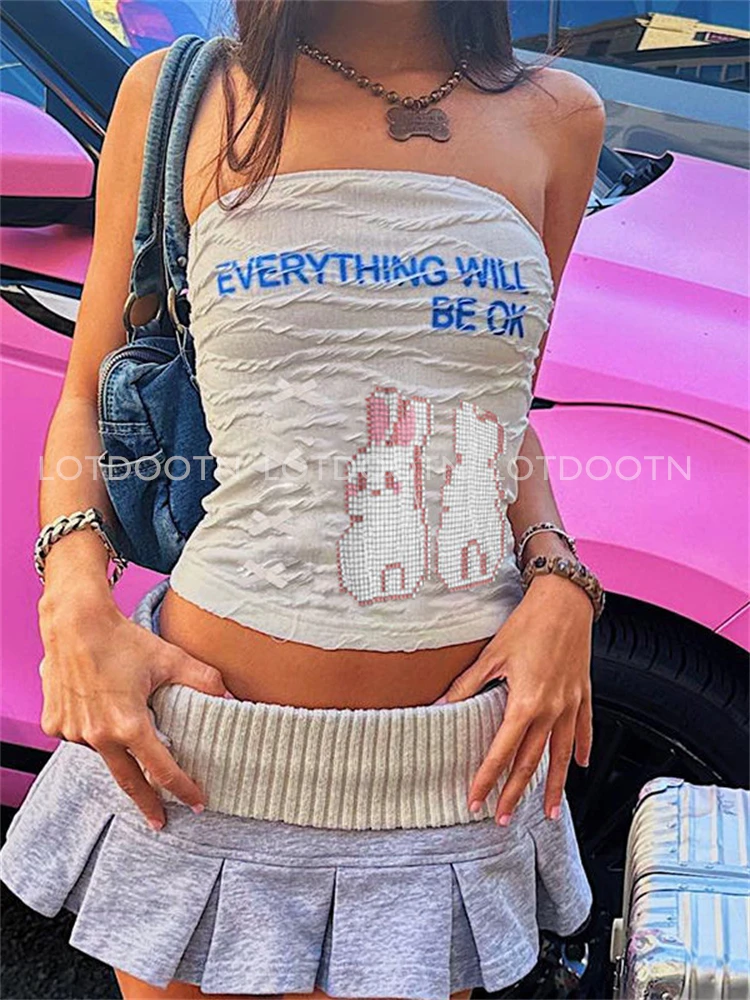 

LOTDOOTN Y2K Tops 2025 Summer New Fashion Sweet Cute 2000s E Girl Crop Tops Printed Sleeveless Slim Casual High Street Tank Tops