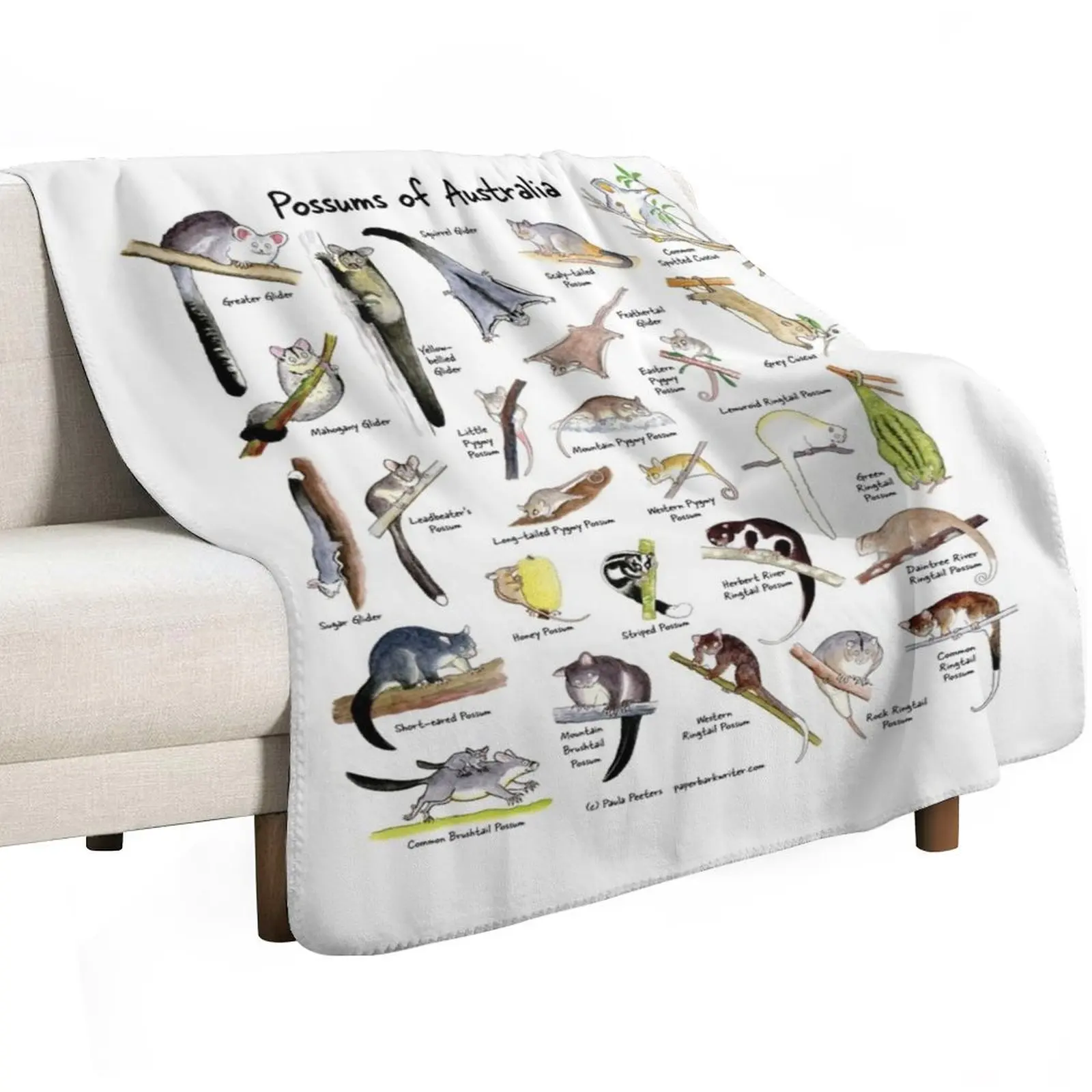

Possums of Australia (with names) Throw Blanket Quilt Warm decorative Furry Blankets