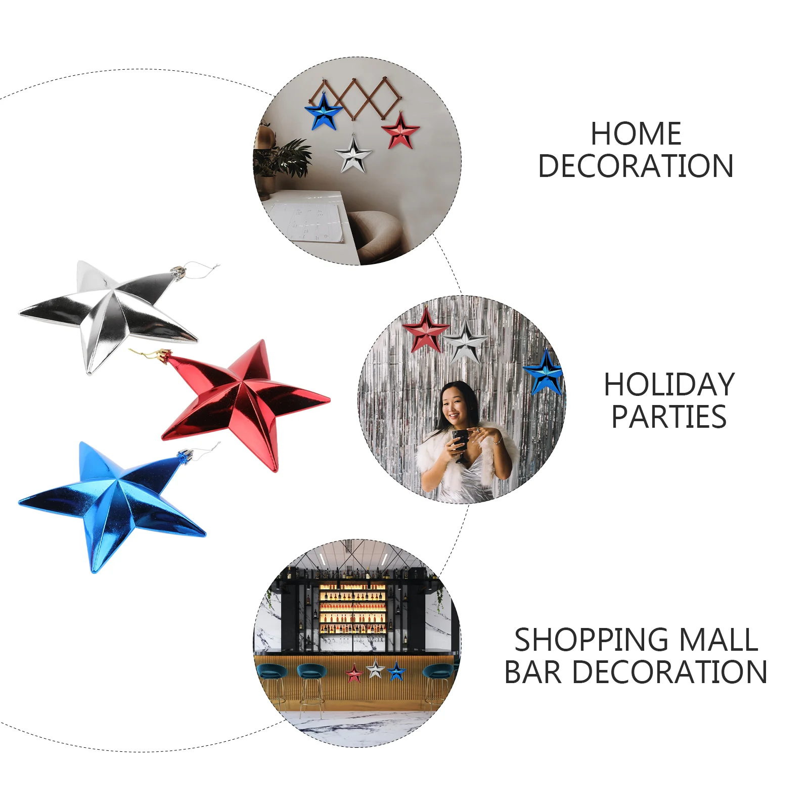 

3Pcs Independence Day Bright Star Decorative Hangings Assorted Color Excellent for Party Ceiling Wall Door Festival Hanging