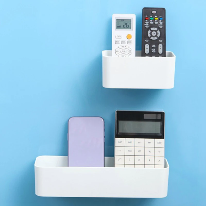 1pc Non-marking Wall-mounted Organizer Restroom Toiletries Shelf Cell Phone Air Conditioner Remote Control Storage