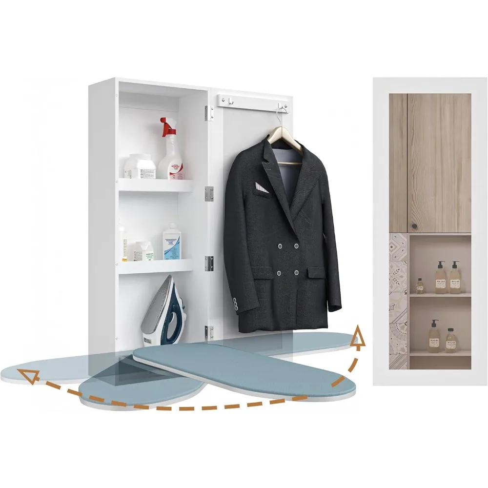 

Wall Mount Ironing Board Cabinet, Built in Swivel Ironing Board Folding with Storage & Mirrored Door
