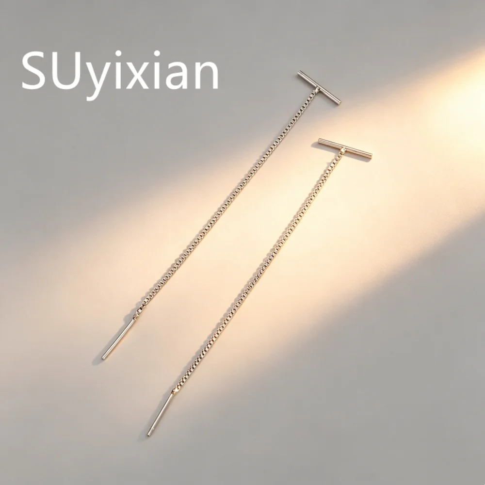 

925 Sterling Silver Fashion Temperament T-shaped Fringed Stud Earrings Birthday Party Anniversary Gift Daily Wear