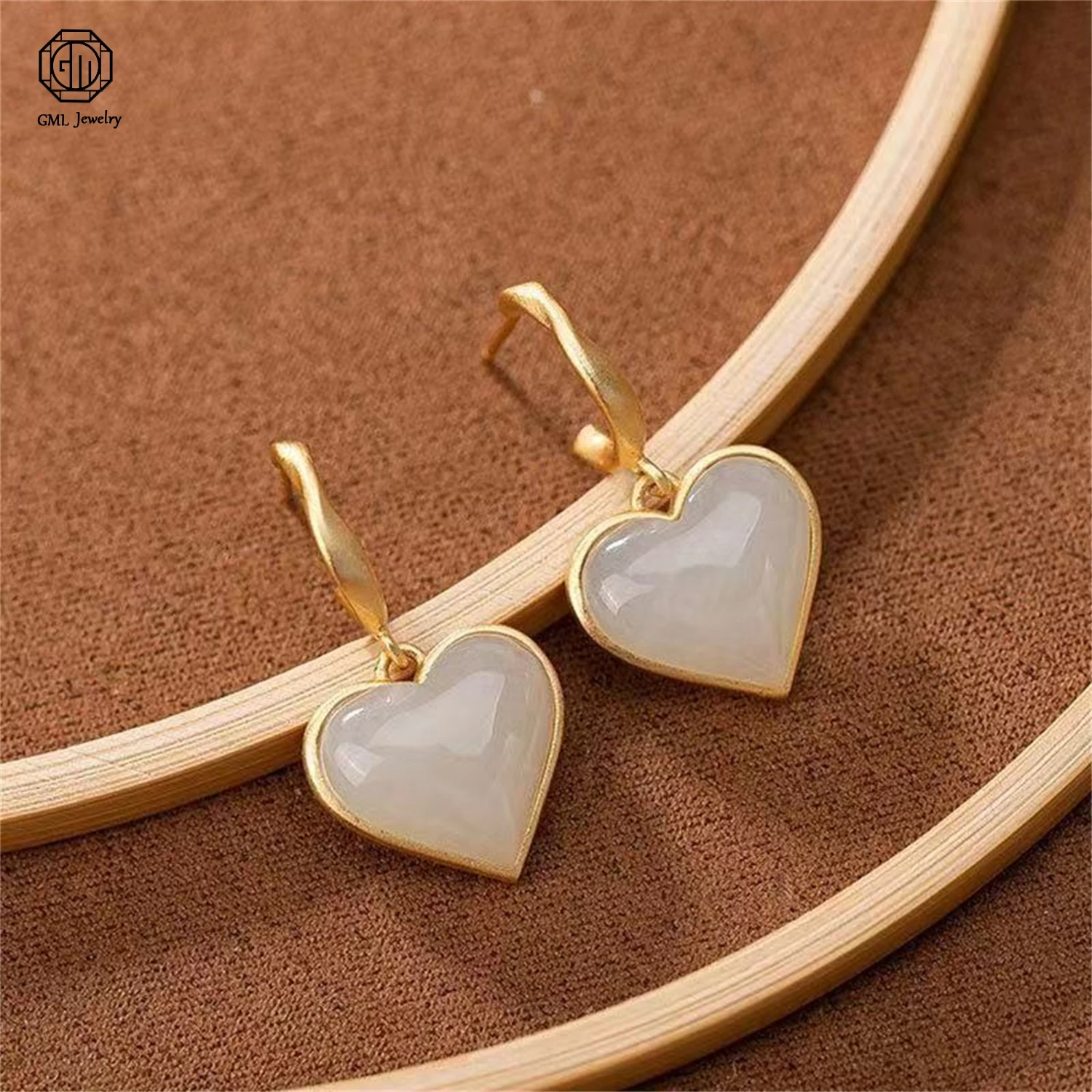 Natural Hetian Jade Creative Heart Shape High End Vintage Women Drop Earrings Exquisite Hotan Jade Earrings Jewelry Gift