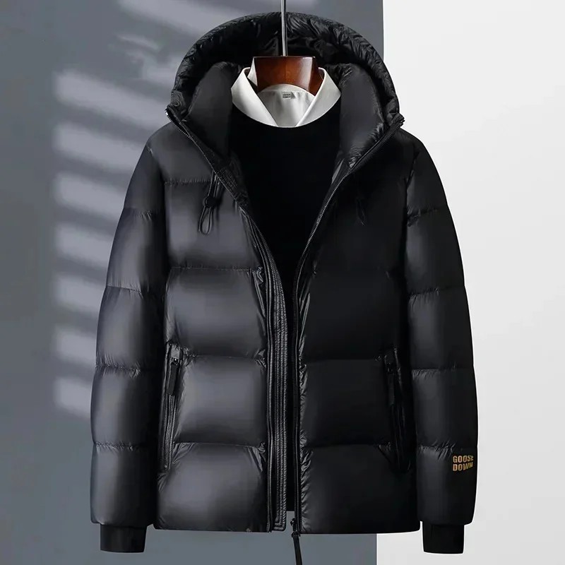 Black gold goose down jacket men's winter hooded new style cold-proof super thick clothing thickened coat