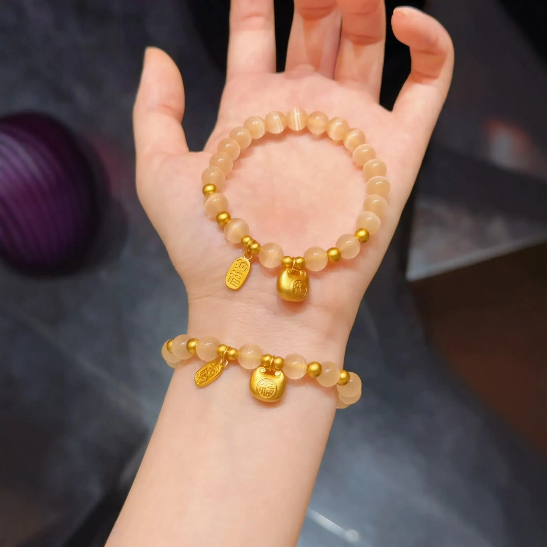 9999 gold non-fading lucky charm fat fortune natural crystal bracelet with beads - exquisite high-end feminine hand accessory