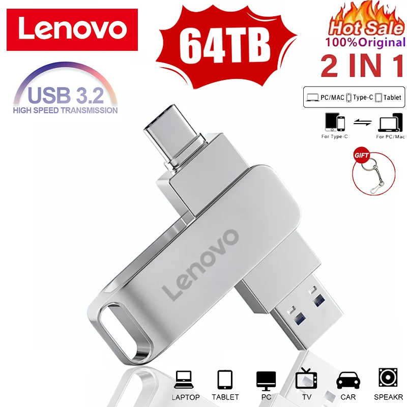 

Lenovo 64 ТБ USB3.0 Флэш-накопители 2 ТБ U-диск Высокоскоростной металлический флэш-накопитель Водонепроницаемый Type-C Memoria 16 ТБ USB-накопители 8 ТБ 4 ТБ