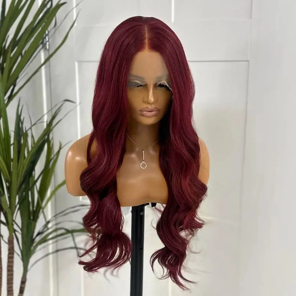 

13x4 Burgundy Wig Long Body Wave Lace Front Wigs for Women Synthetic Hair Natural Daily Wear Cosplay Wigs Heat Resistant Fiber