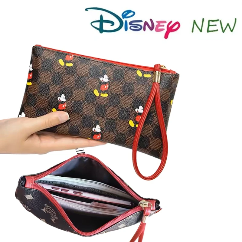 

New Disney Mobile Wallet Cute Cartoon Mickey Pattern Printed Handheld Leather Bags Kids Portable Zero Wallet Holiday Gifts